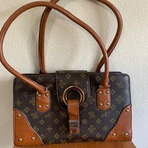 Brown & Gold Monogram Leather  Women's Bag With Gold Hardware